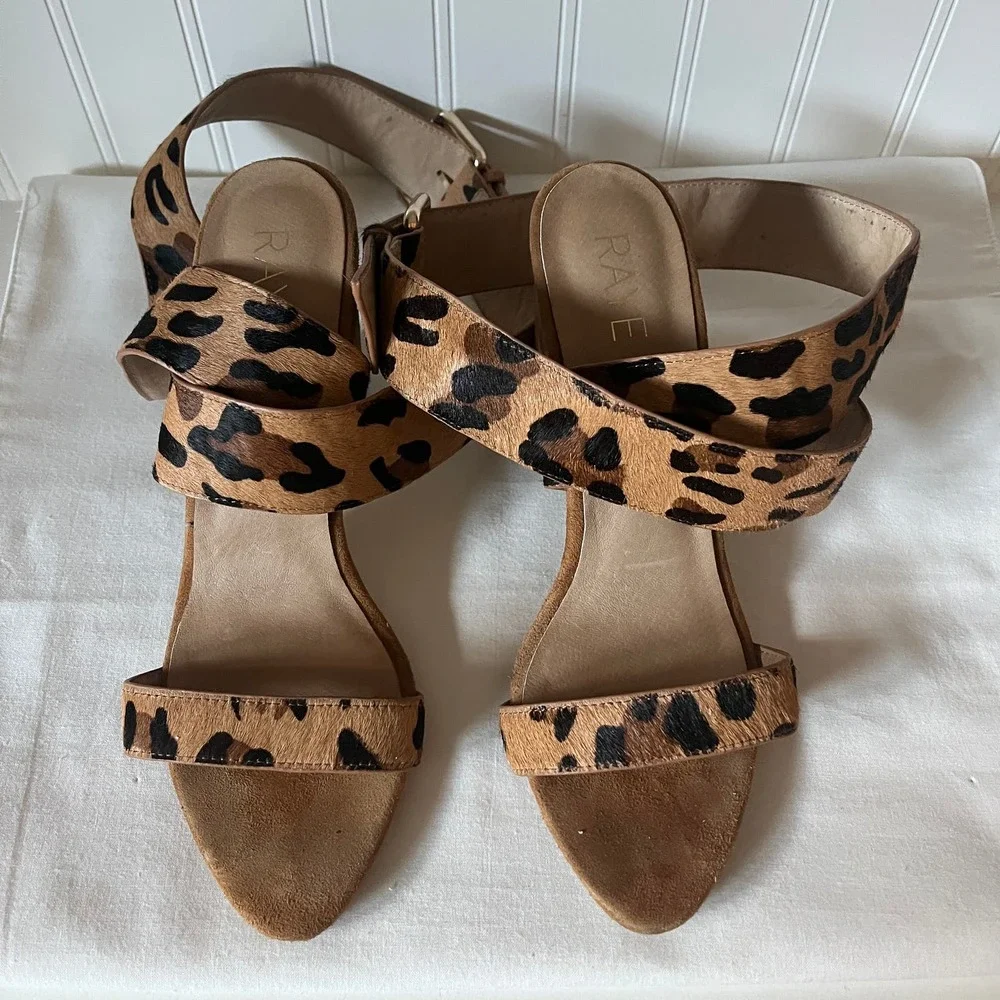 Raye Lexie cheetah print ankle strap stacked heels - Picture 2 of 9